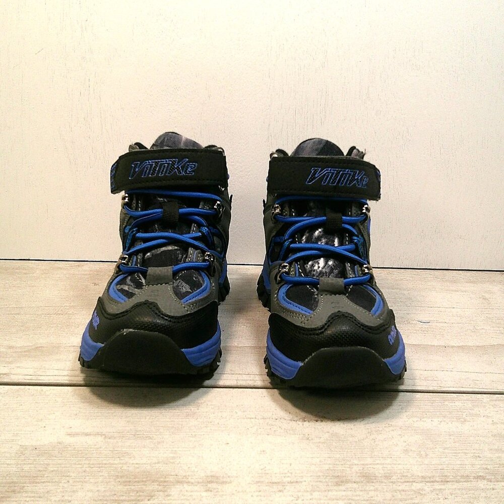 Vitike Kids Hiking Winter Snow Boots Blue Black Camo Waterproof Cleats Size 10.5 - Picture 6 of 9